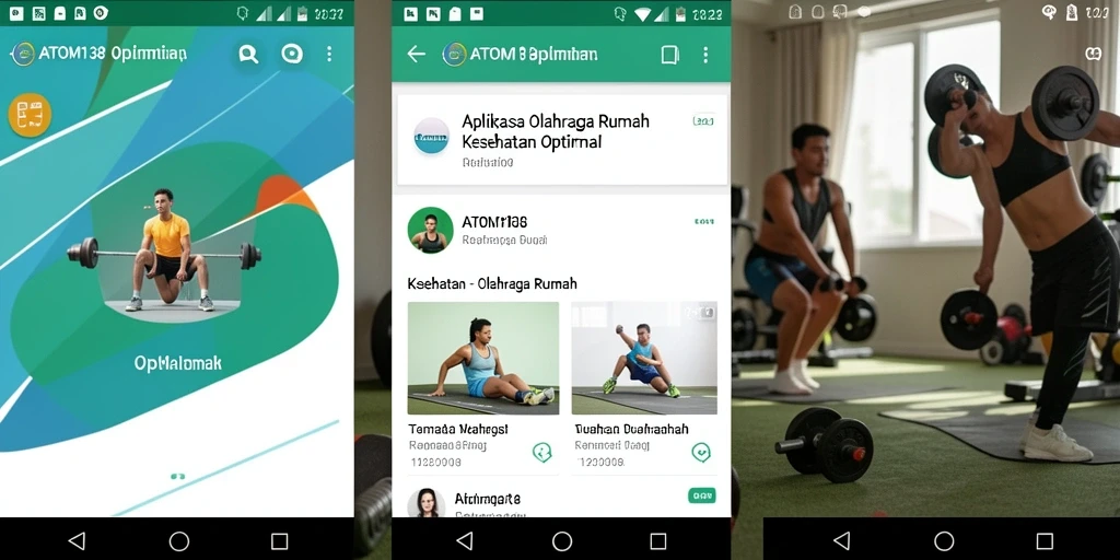 Screenshot antarmuka aplikasi ATOM138 yang menunjukkan berbagai latihan olahraga rumah.