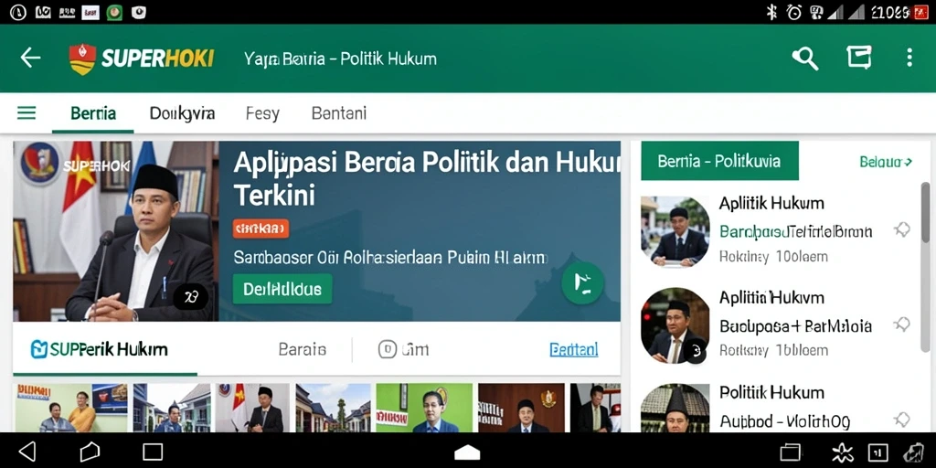 Tampilan antarmuka SUPERHOKI dengan berita terkini Politik Hukum.