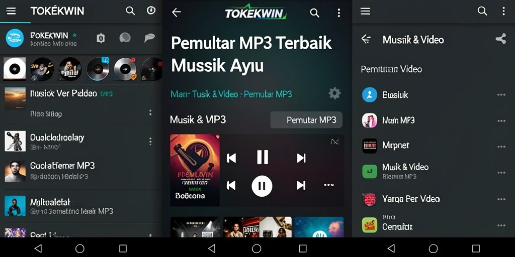 Antarmuka aplikasi TOKEKWIN yang menarik dengan fitur Pemutar MP3.